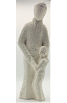Ext. statue pere et fils 28 cm granit blanc
