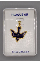 Pendentif plaque or colombe emaillee bleu 2 cm
